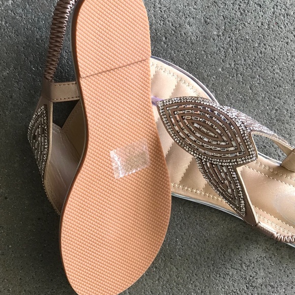 Italina Champagne Art Deco Rhinestone Embellished Flat Thong Slingback Sandal - Picture 8 of 10